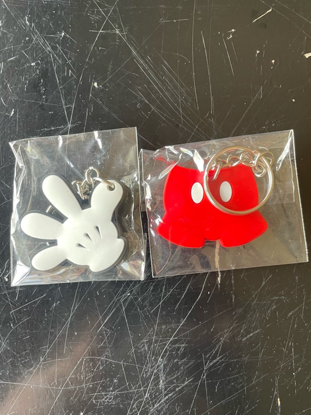 Mickey Mouse Hand & Mickey Mouse Pants Keychain Duo - White and Red